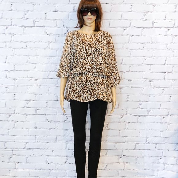 BANANA REPUBLIC long sleeve sheer leopard-like print blouse, Size: L - Picture 5 of 14